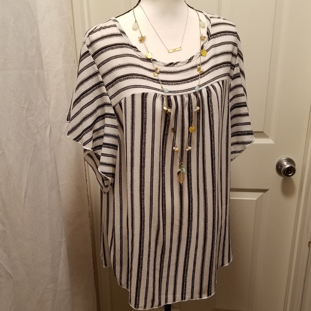 Torrid Black & White Stripe Flutter Sleeve Blouse